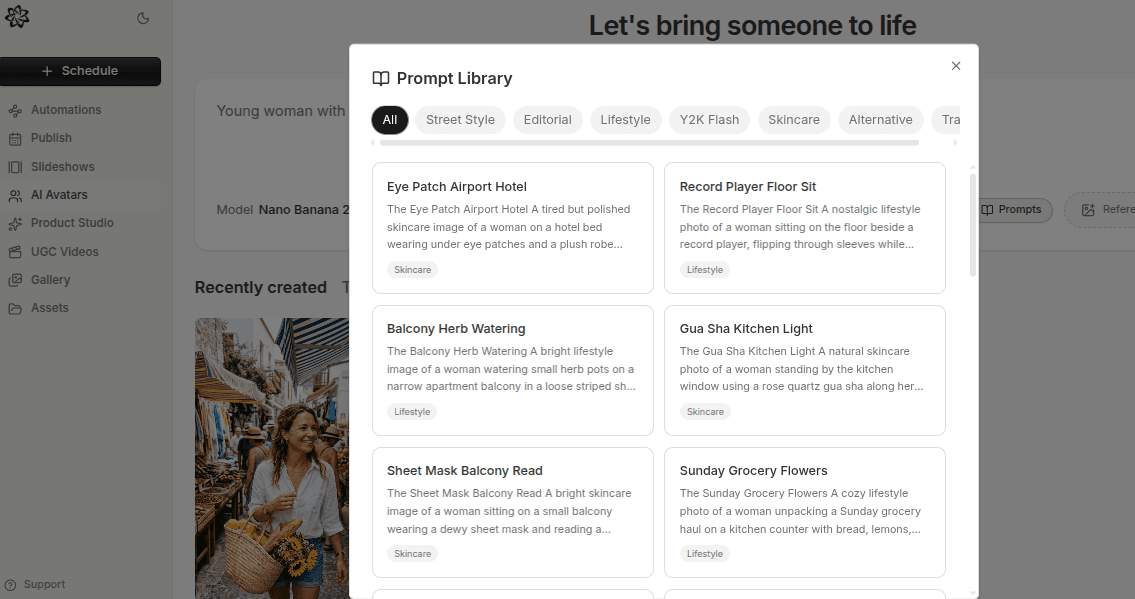 AI avatar prompt workflow used to generate product-focused ad images