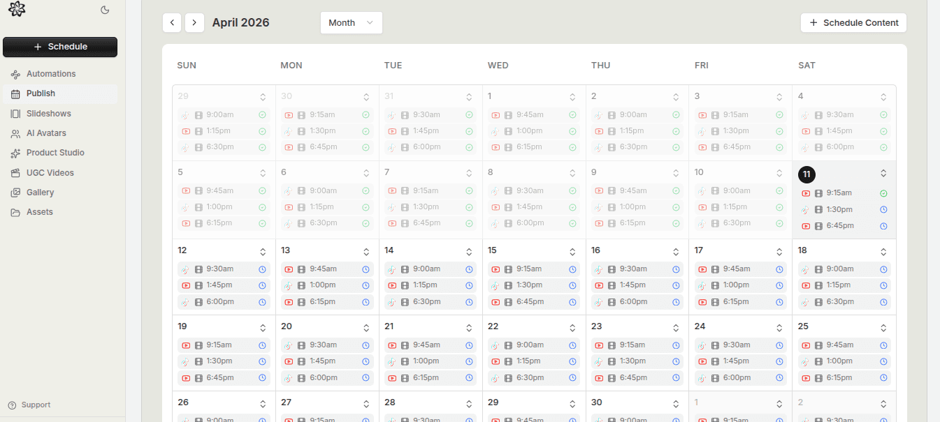 organized short-form content calendar balancing different post formats across a month