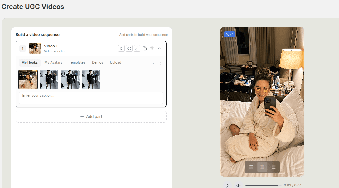 product-led UGC video broken into hook, proof, demo, and payoff sections