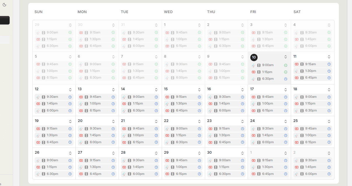 monthly posting calendar with a steady slideshow cadence