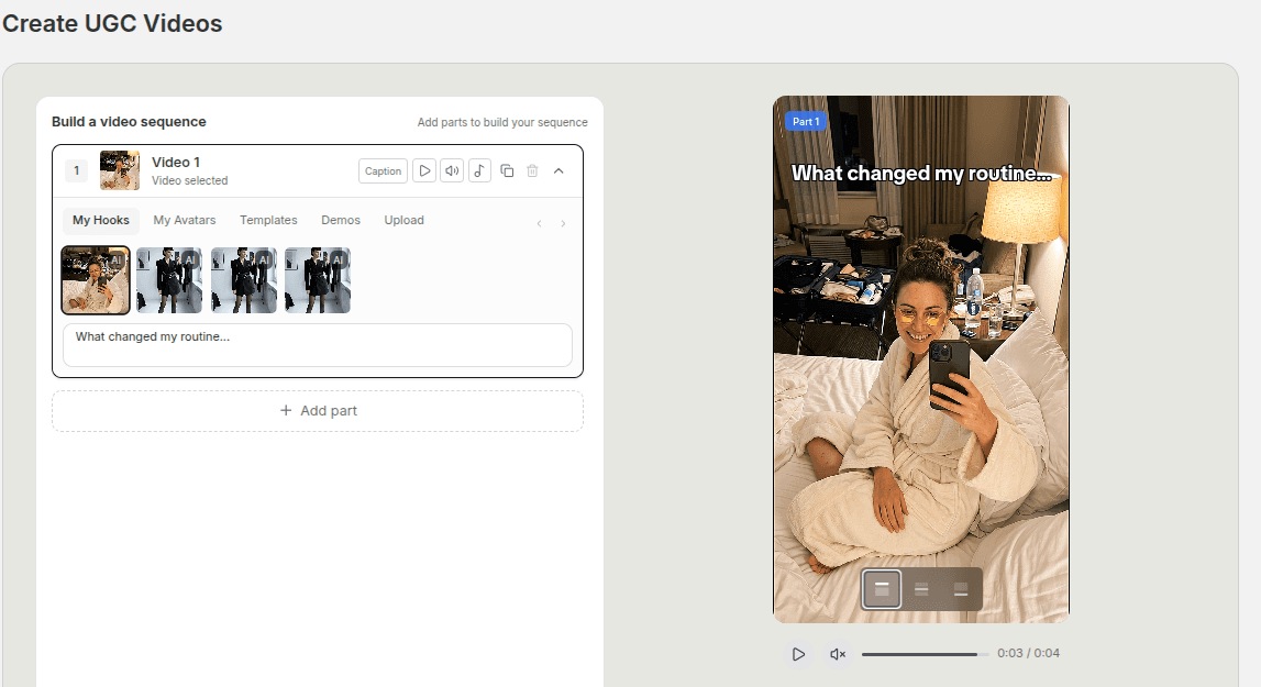 UGC video preview with short readable text overlays placed cleanly over product footage