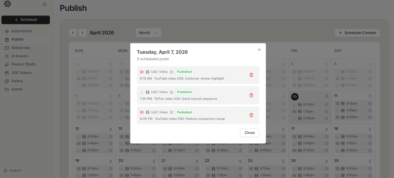 sequence showing idea capture, content creation, and scheduled publish
