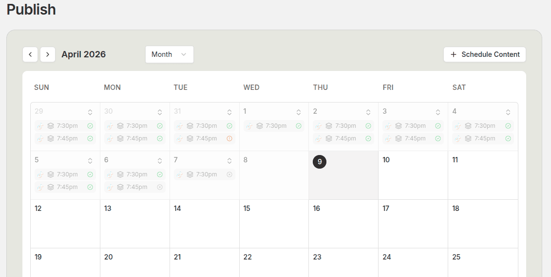 side-by-side view of scheduled TikTok posts and workflow settings