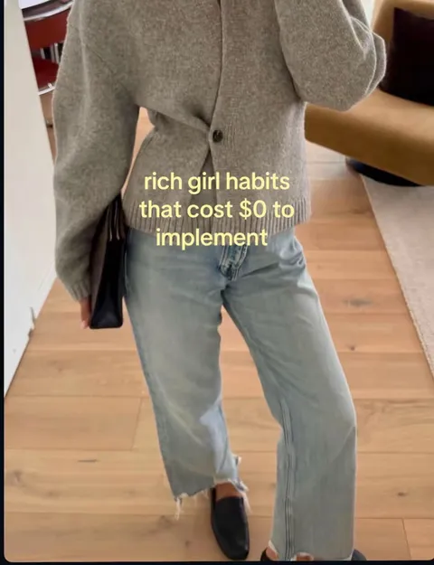 TikTok slideshow cover: rich girl habits that cost $0 to implement