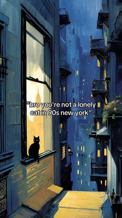 TikTok slideshow cover: Lonely cat in 90s New York