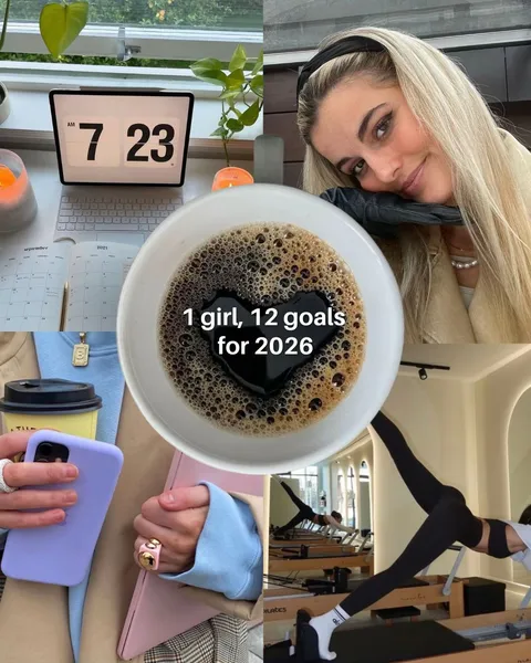 TikTok slideshow cover: 1 girl, 12 goals for 2026