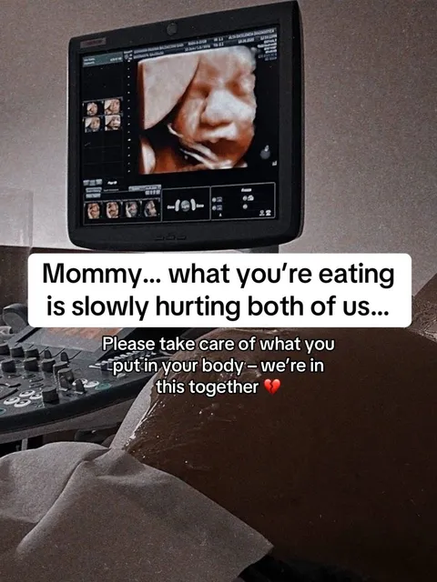 TikTok slideshow cover: Mommy... what you're eating is slowly hurting both of us...