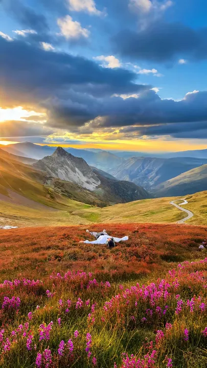 TikTok slideshow cover: Mountain landscape at sunset