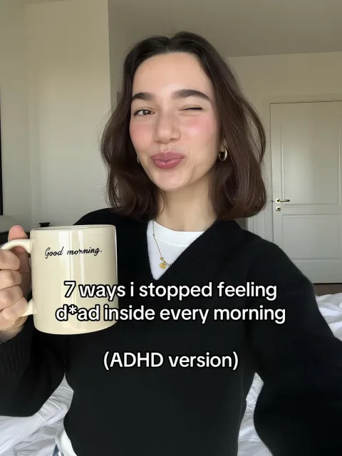 TikTok slideshow cover: 7 ways I stopped feeling d*ad inside every morning (ADHD version)