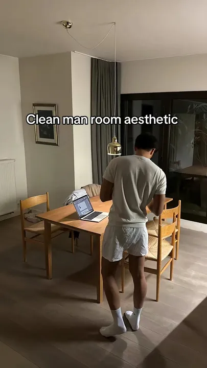 TikTok slideshow cover: Clean man room aesthetic