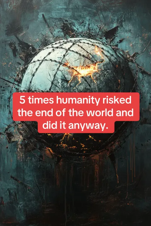 TikTok slideshow cover: 5 times humanity risked the end of the world and did it anyway.