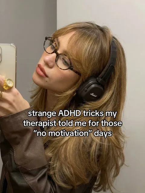 TikTok slideshow cover: strange ADHD tricks my therapist told me for those 'no motivation' days