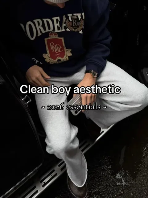 TikTok slideshow cover: Clean boy aesthetic ~ 2026 essentials ~