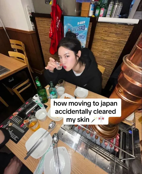 TikTok slideshow cover: how moving to japan accidentally cleared my skin 🏻🏻