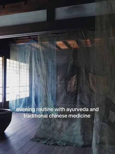 TikTok slideshow cover: Evening routine with ayurveda and traditional chinese medicine