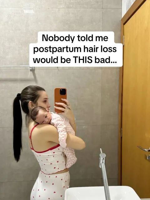TikTok slideshow cover: Nobody told me postpartum hair loss would be THIS bad...