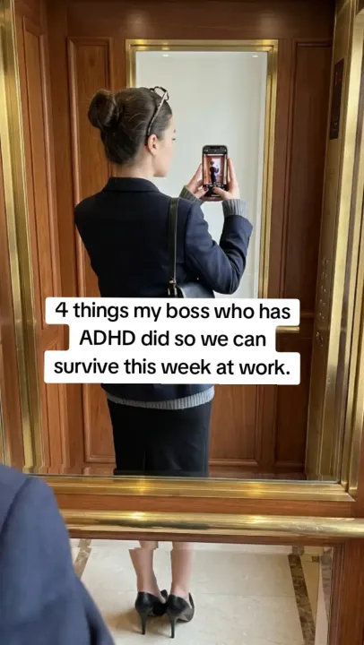TikTok slideshow cover: 4 things my boss who has ADHD did so we can survive this week at work.