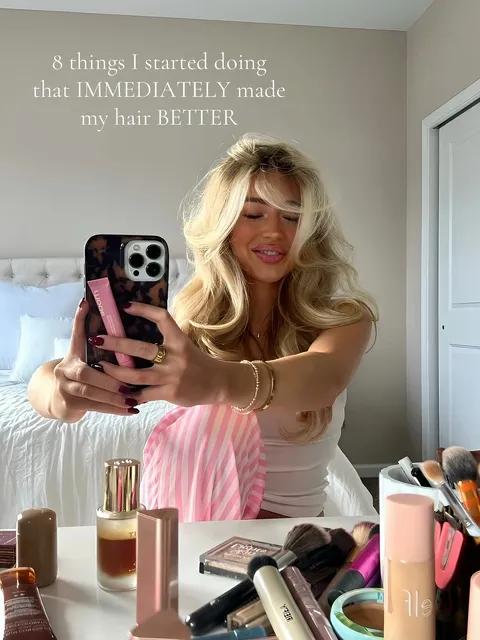 TikTok slideshow cover: 8 things I started doing that IMMEDIATELY made my hair BETTER