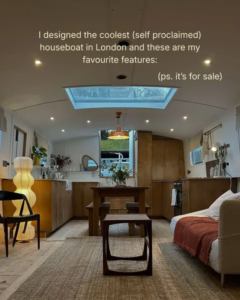 TikTok slideshow cover: I designed the coolest (self proclaimed) houseboat in London