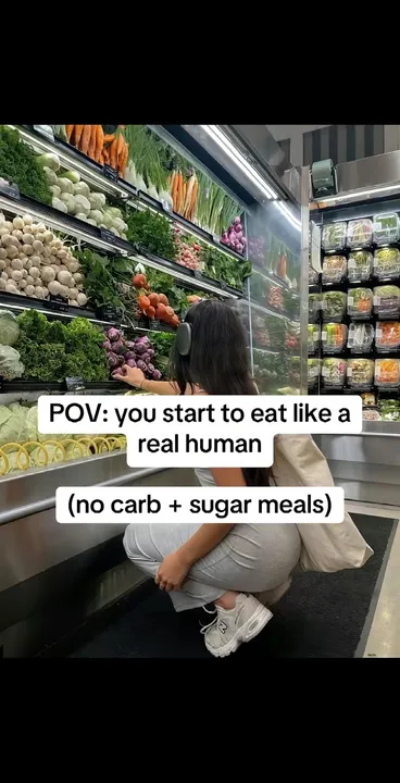 TikTok slideshow cover: POV: you start to eat like a real human (no carb + sugar meals)