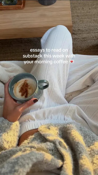 TikTok slideshow cover: essays to read on substack this week with your morning coffee