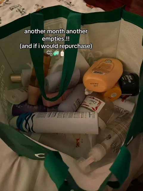 TikTok slideshow cover: another month another empties.!! (and if i would repurchase)