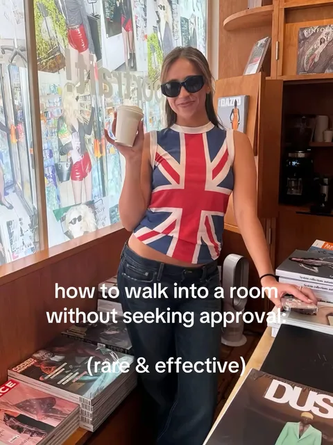 TikTok slideshow cover: how to walk into a room without seeking approval: (rare & effective)