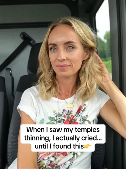 TikTok slideshow cover: When I saw my temples thinning, I actually cried... until I found this 👆