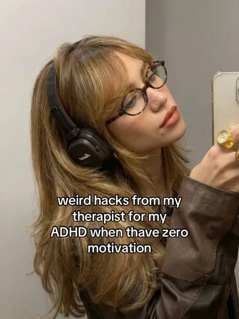 TikTok slideshow cover: weird hacks from my therapist for my ADHD when thave zero motivation