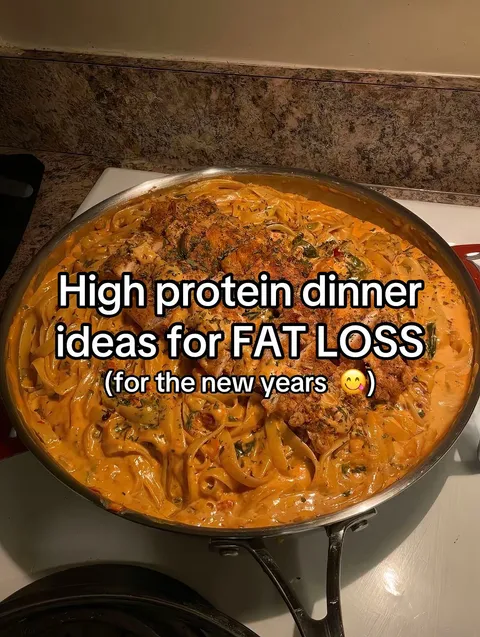 TikTok slideshow cover: High protein dinner ideas for FAT LOSS