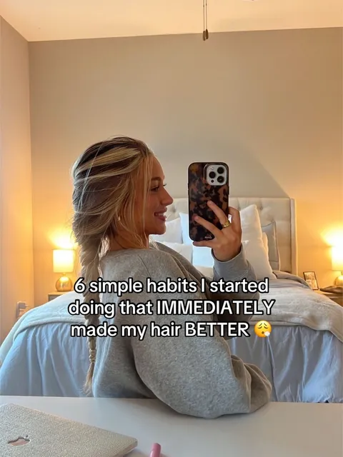 TikTok slideshow cover: 6 simple habits I started doing that IMMEDIATELY made my hair BETTER