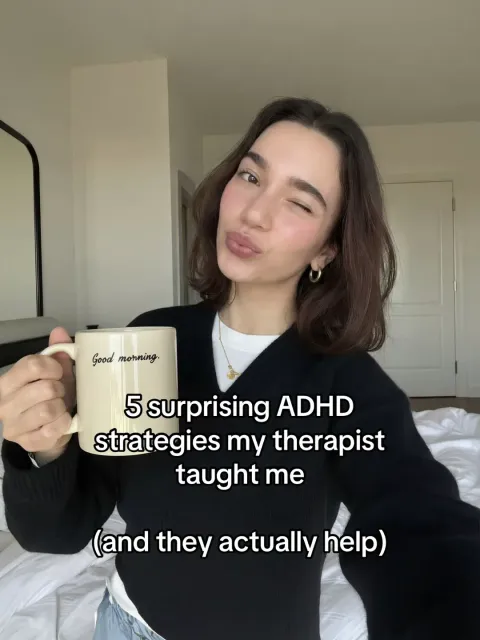 TikTok slideshow cover: 5 surprising ADHD strategies my therapist taught me (and they actually help)