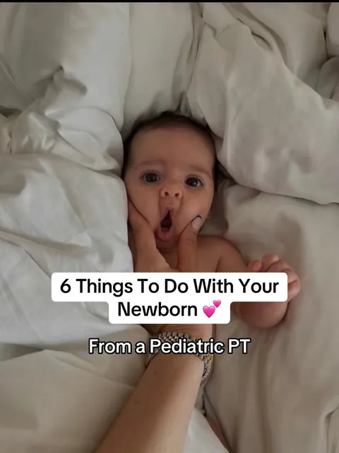 TikTok slideshow cover: 6 Things To Do With Your Newborn 💟 From a Pediatric PT
