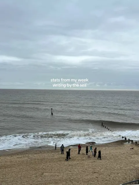 TikTok slideshow cover: Stats from my week writing by the sea
