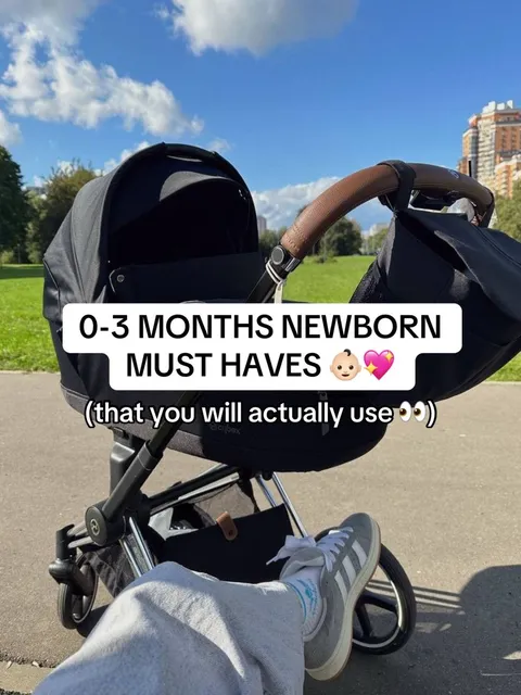 TikTok slideshow cover: 0-3 MONTHS NEWBORN MUST HAVES (that you will actually use 👀)
