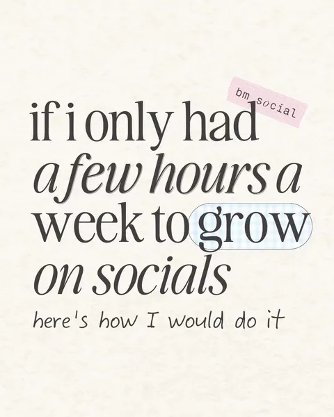 TikTok slideshow cover: if i only had a few hours a week to grow on socials here's how I would do it