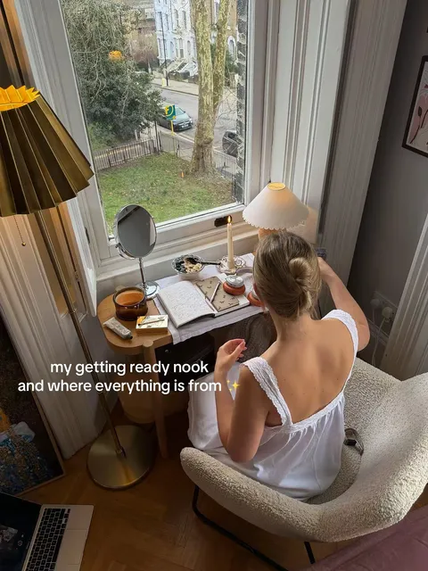 TikTok slideshow cover: my getting ready nook and where everything is from