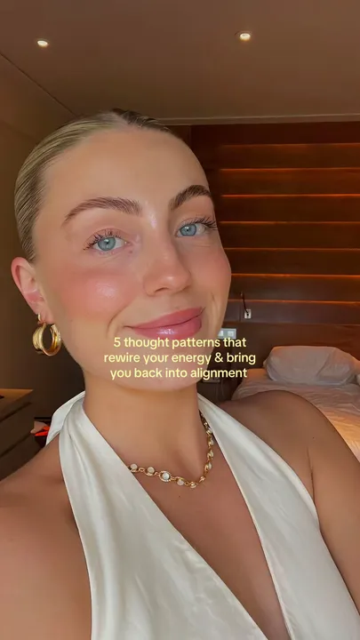TikTok slideshow cover: 5 thought patterns that rewire your energy & bring you back into alignment