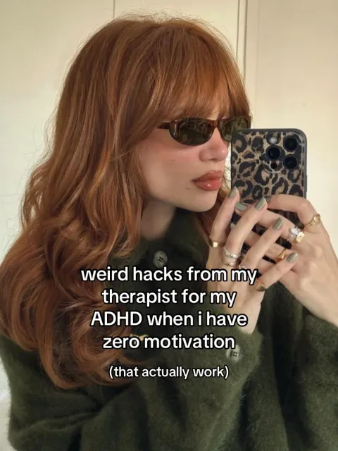 TikTok slideshow cover: weird hacks from my therapist for my ADHD