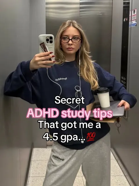 TikTok slideshow cover: Secret ADHD study tips That got me a 4.5 gpa... 100