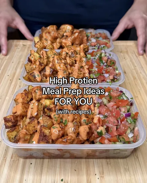 TikTok slideshow cover: High Protein Meal Prep Ideas