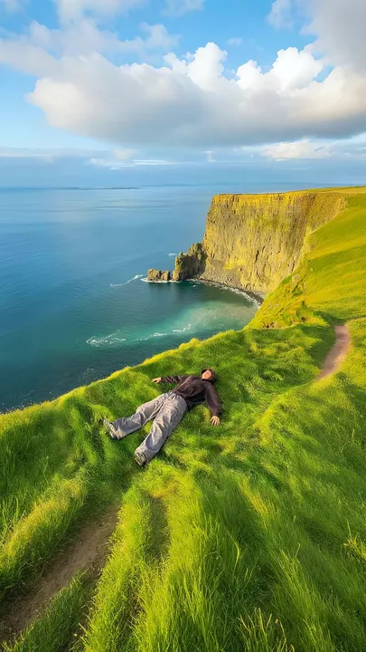 TikTok slideshow cover: Person lying on a cliffside