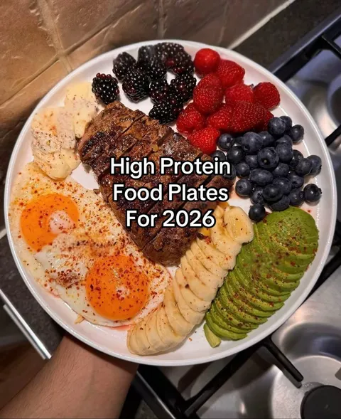 TikTok slideshow cover: High Protein Food Plates For 2026
