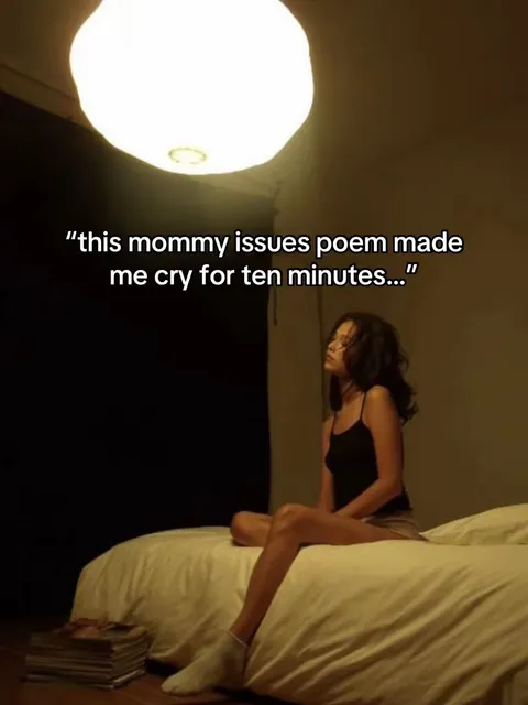 TikTok slideshow cover: "this mommy issues poem made me cry for ten minutes..."