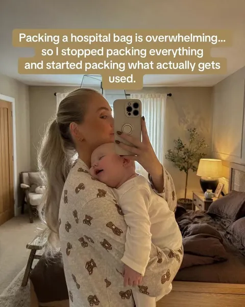 TikTok slideshow cover: Packing a hospital bag is overwhelming...