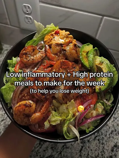 TikTok slideshow cover: Low Inflammatory High Protein Meals