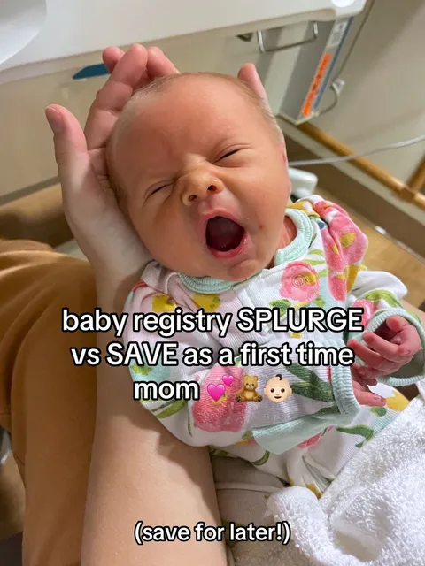 TikTok slideshow cover: baby registry SPLURGE vs SAVE as a first time mom (save for later!)