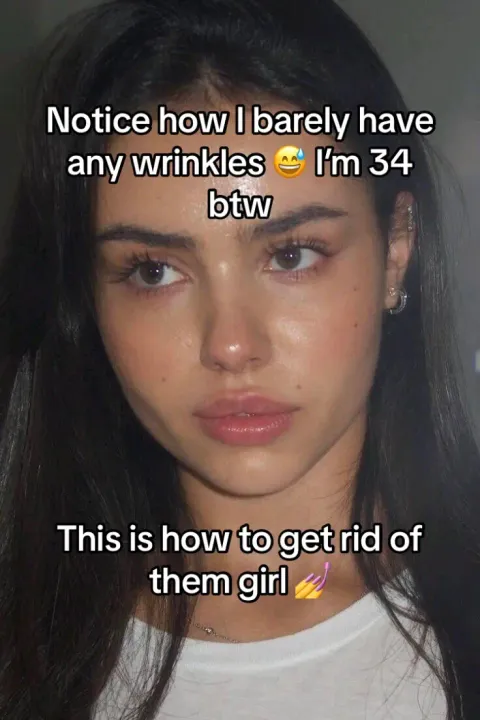 TikTok slideshow cover: Notice how I barely have any wrinkles I'm 34 btw This is how to get rid of them girl