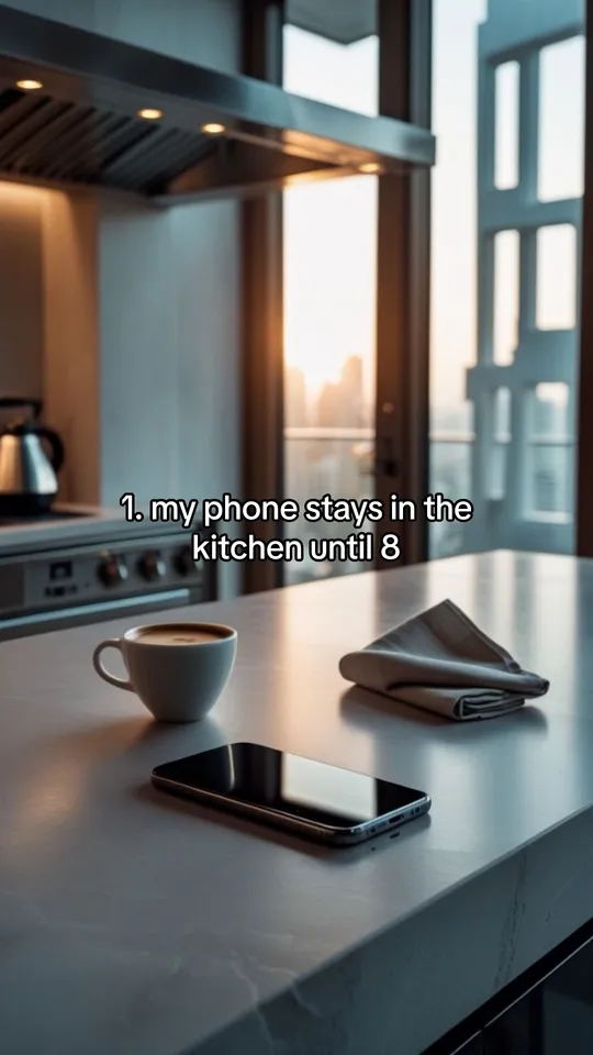 Example slide with the text: 1. my phone stays in the kitchen until 8